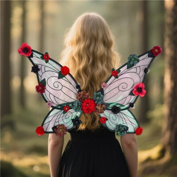 Fairy Wings for Women - Renaissance Costume Butterfly Wings with Flowers - Picture 4 of 7